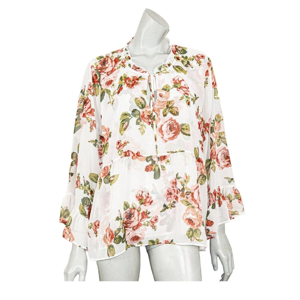 Show Me Your MUMU semi sheer floral top bell sleeve size 2XL